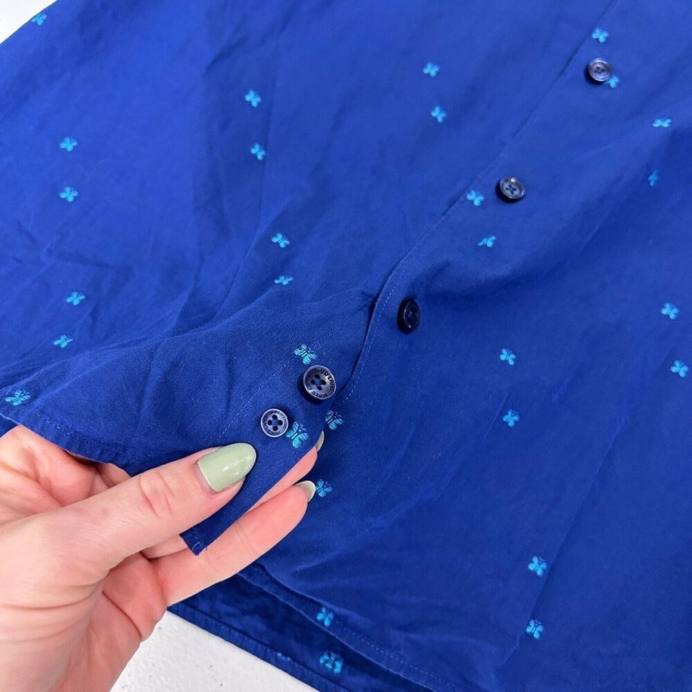 Jared Lang Mens Dress Shirt Medium Blue Butterfly Button Front Work Date Night - Picture 15 of 15